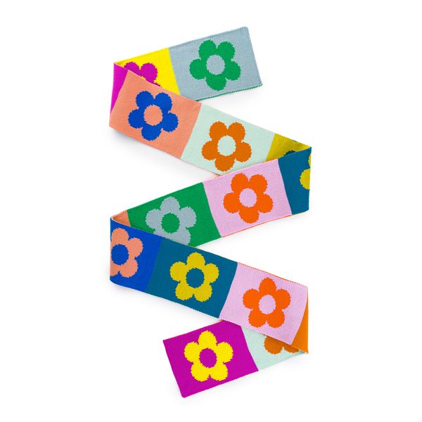 Flower Block Long Skinny Knit Scarf