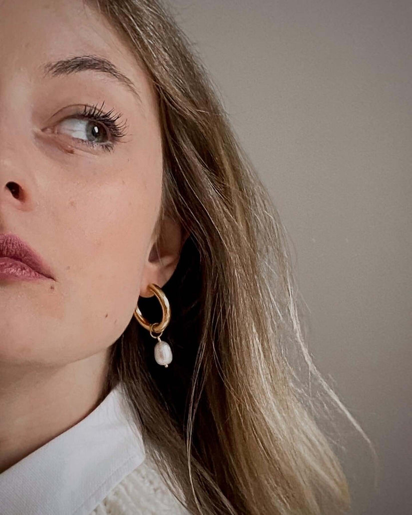 Joy Waterproof Chunky Pearl Hoop 18K Gold Plating