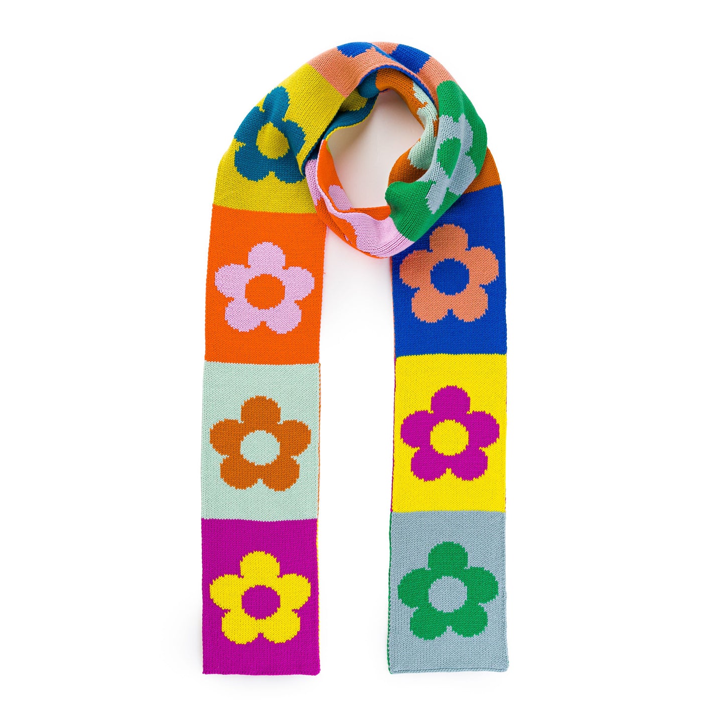 Flower Block Long Skinny Knit Scarf