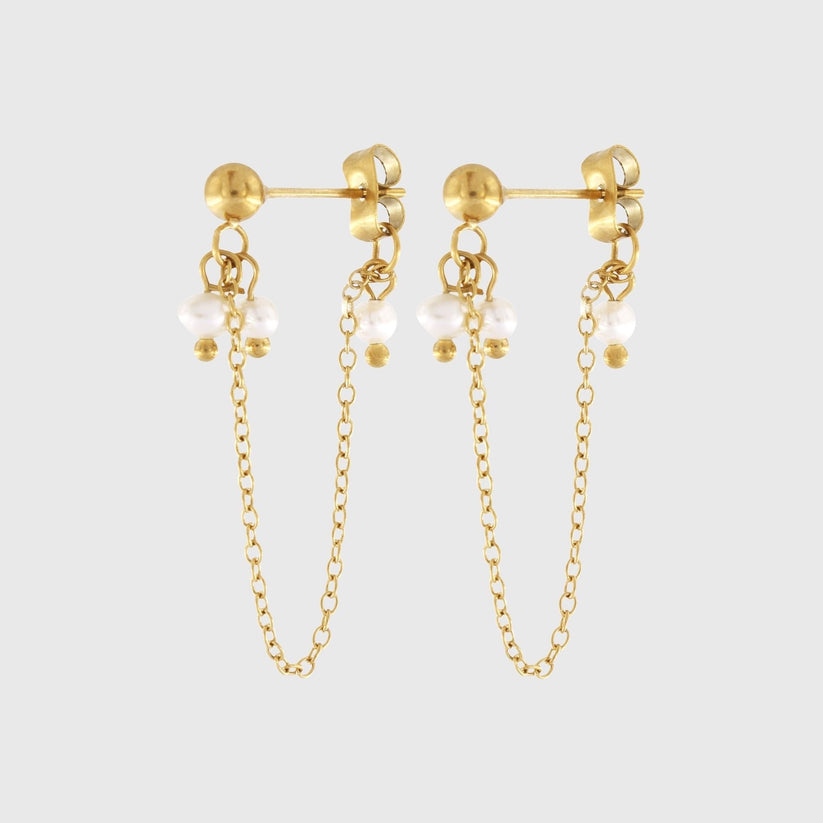 Joy Waterproof Post Chain Pearl Earring 18K Gold Plating