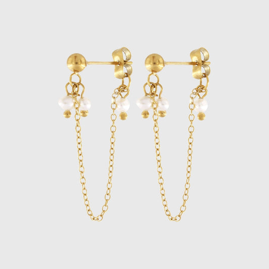 Joy Waterproof Post Chain Pearl Earring 18K Gold Plating