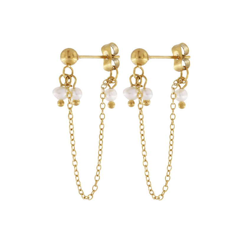 Joy Waterproof Post Chain Pearl Earring 18K Gold Plating