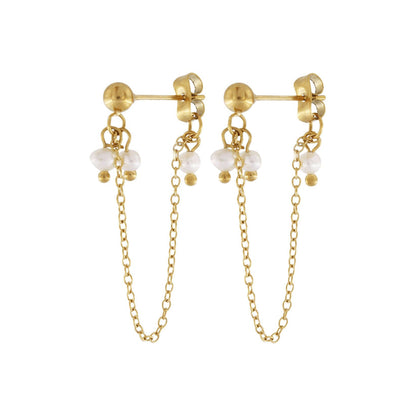 Joy Waterproof Post Chain Pearl Earring 18K Gold Plating