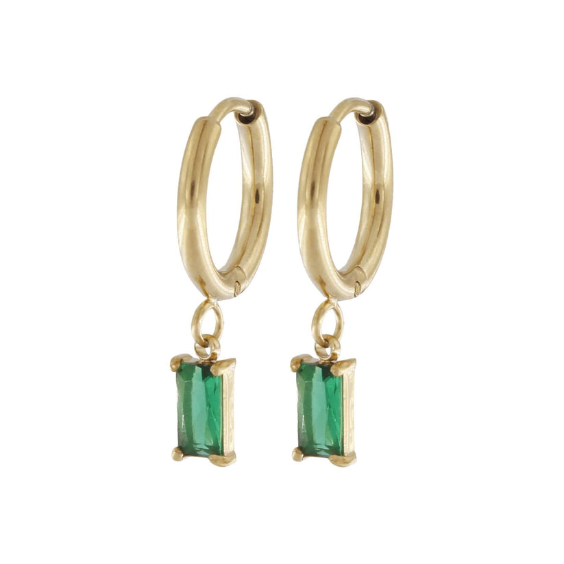 Hope Waterproof Crystal Hoop 18K Gold Plating Green