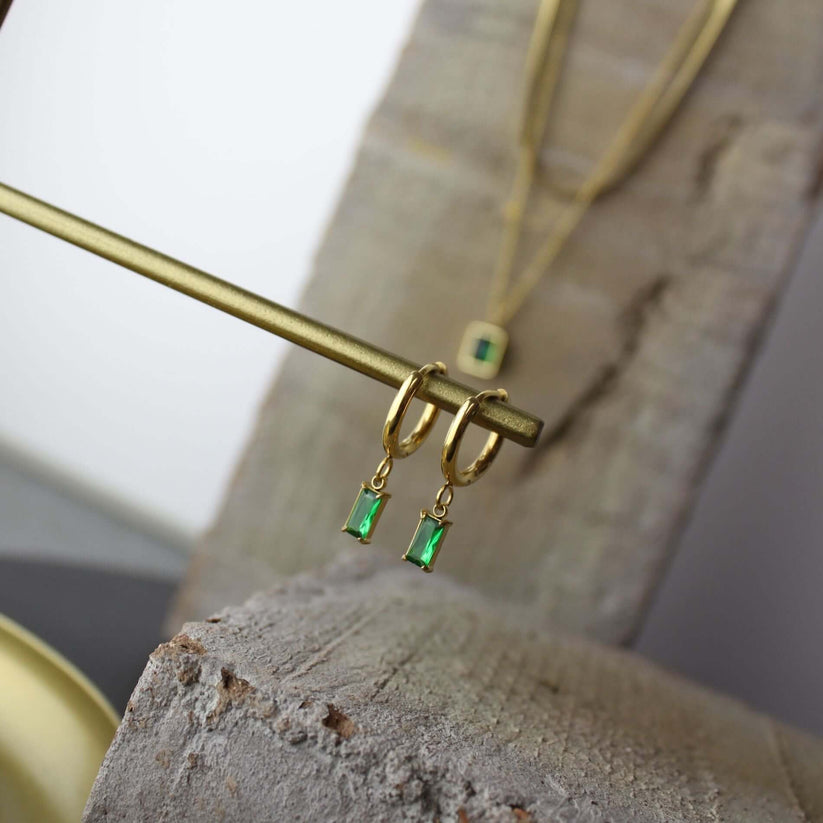 Hope Waterproof Crystal Hoop 18K Gold Plating Green