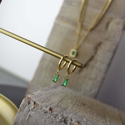 Hope Waterproof Crystal Hoop 18K Gold Plating Green