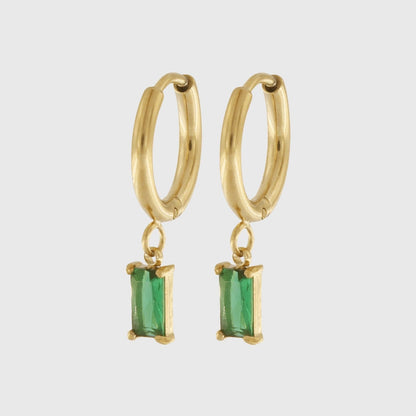Hope Waterproof Crystal Hoop 18K Gold Plating Green