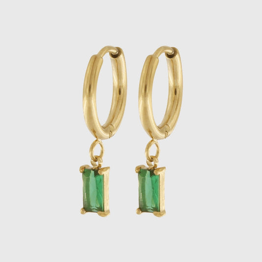 Hope Waterproof Crystal Hoop 18K Gold Plating Green